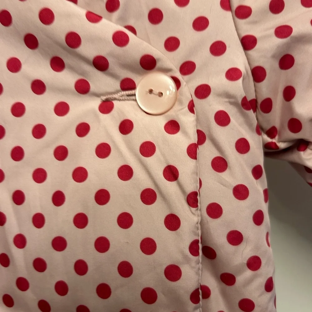 Baby Gap 3-6 mos kimono hood jacket. Off white/hot pink polka dot. Fleece lined